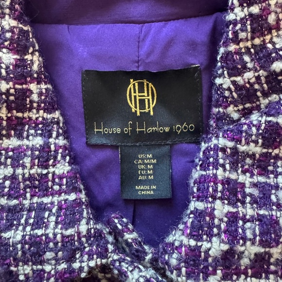 Women's House of Harlow 1960 Purple Blazer Chic Style Tweed Workwear Size M - Picture 4 of 6